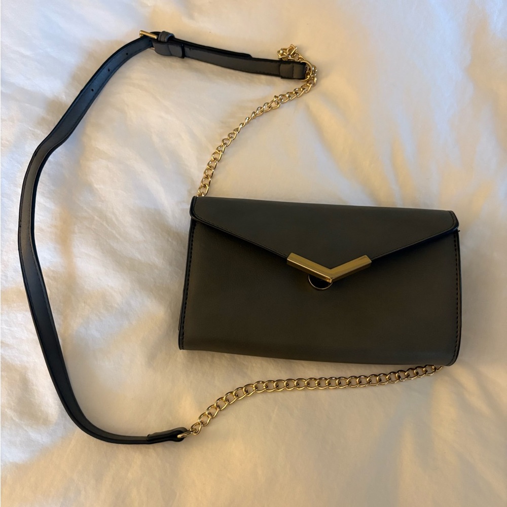 Gray and gold wristlet crossbody bag